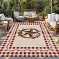 thumbnail image 2 of Western Texas Star Vintage Outdoor Rug for Patio/Deck/Porch, Non-Slip Large Area Rug 4 x 6 Ft, Rustic Wreath Red Beige Plaid Indoor Outdoor Rugs Washable Area Rugs, Camping Rug Carpet Runner, 2 of 8