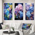 thumbnail image 1 of Designart "Blue Purple Hydrangea Petals In Flow" Floral Framed Wall Art Set Of 3 - Blue Hydrangea Frame Gallery Wall Set For Home Decor, 1 of 6
