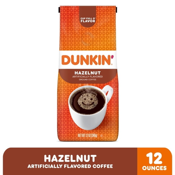 (1 Pack)-Dunkin Hazelnut Artificially Flavored Ground Coffee 12 oz