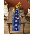 thumbnail image 5 of Blue Christmas Table Runner 108 Inches Long for Dining Table Decor, Cotton Linen Winter Snowflake Table Runner Washable Dresser Scarf for Kitchen Christmas Holiday Seasonal Leaves Pine Cones, 5 of 8