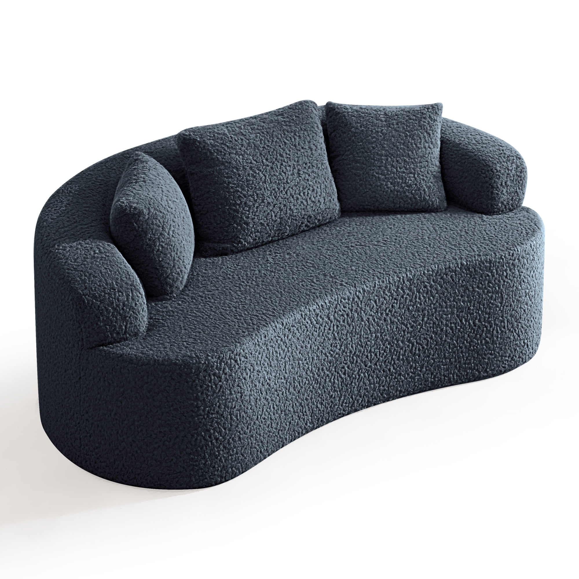COOLHUT 65" 3 Seater Sofa Couch, Plush Floor Sofa Couch with Cozy Cushions & 3 Pillows, Curved Back Teddy Fabric Sofa for Living Room, Small Space, Navy Blue (Sofa-in-a-Box)