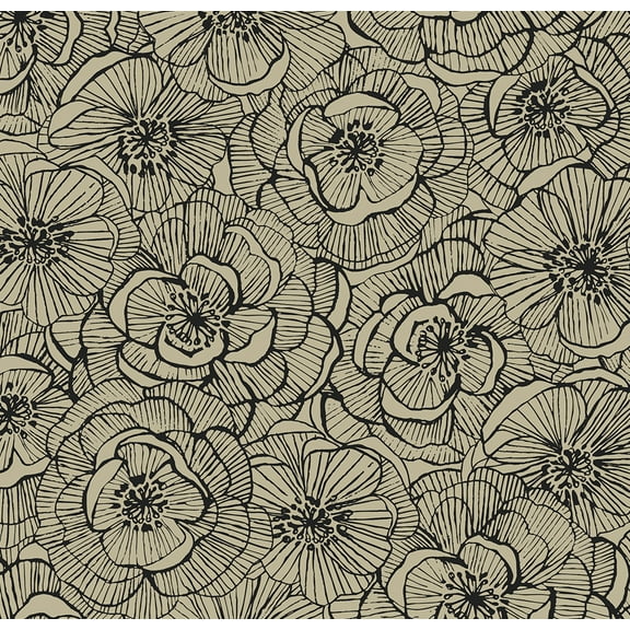 NextWall Gold Shimmer & Ebony Ellie Graphic Floral Peel and Stick Wallpaper