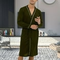 thumbnail image 5 of Defitshape Men's Cotton Long Robe Soft Long Sleeve Summer Spring Lightweight Knee Length Pocket Comfy House SPA Hotel Hot Tub V Neck Bathrobe Olive Large, 5 of 5