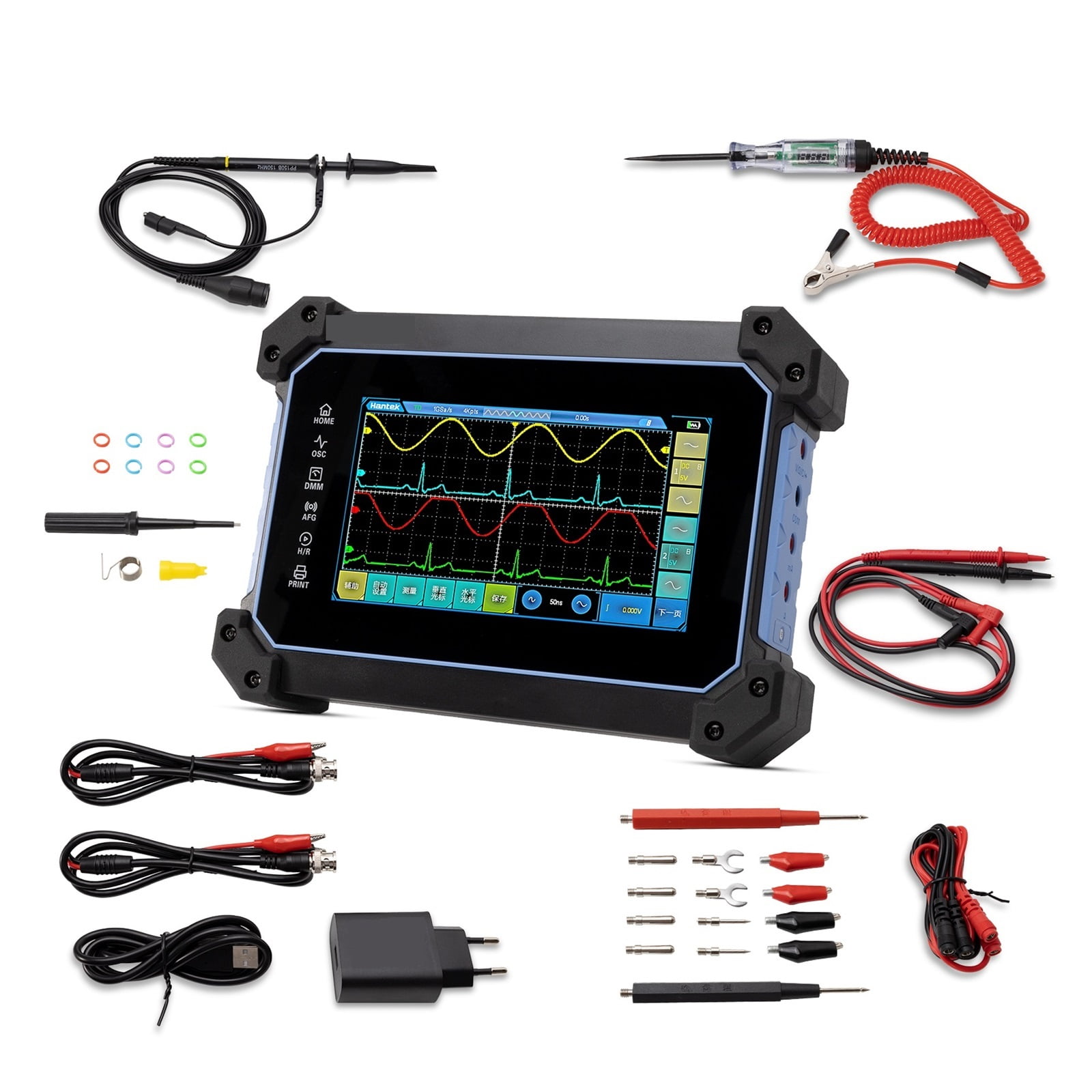 Touch Screen Digital Oscilloscope 2 Channels Portable USB + 25Mhz Signal Source+Multimeter ,Professional Designed