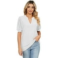thumbnail image 3 of FJUCHAI Women Casual T-Shirts Cotton Bubble Sleeve Tees Tops Summer Short Sleeve V-Neck Tees Shirts, 3 of 9