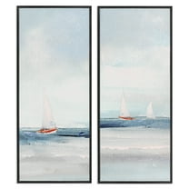 Stupell Industries Sailboats near Shoreline Nautical & Beach Painting Black Framed Art Print Wall Art, 10 x 24, Set of 2