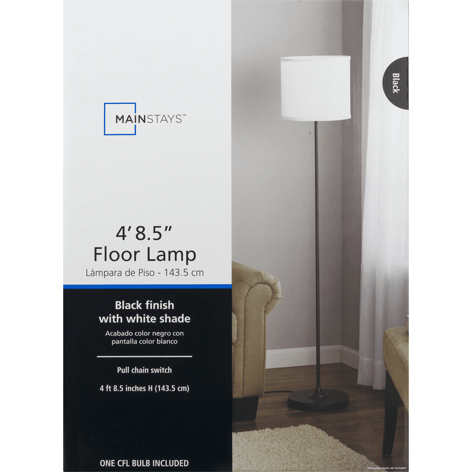 Mainstays Floor Lamp 4 8 5 Black Finish With White Shade 1 0 Ct