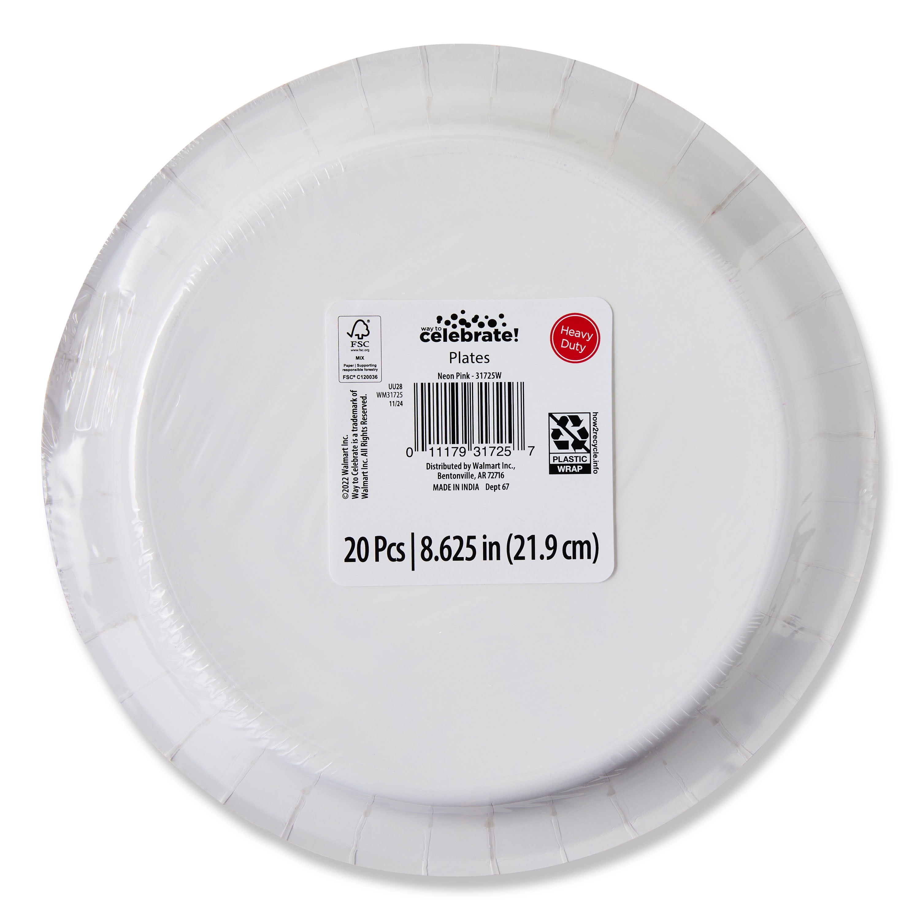 (6 pack) Disposable Paper Plates, 9", Neon Pink, 20 Pieces, by Way To Celebrate