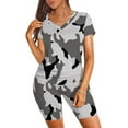 thumbnail image 2 of MSJUHEG Shorts For Women Workout Shorts Womens Camouflage Print Short Sleeve V Neck Two Piece Outfits Biker Shorts Set Womens Shorts Gray L, 2 of 7