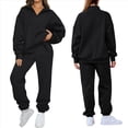 thumbnail image 3 of Conjuntos de Dos Piezas para Mujer: Jersey de Larga con Media Cremallera y Pantalón Deportivo Holgado con Bolsillos. Negro XXL, 3 of 8