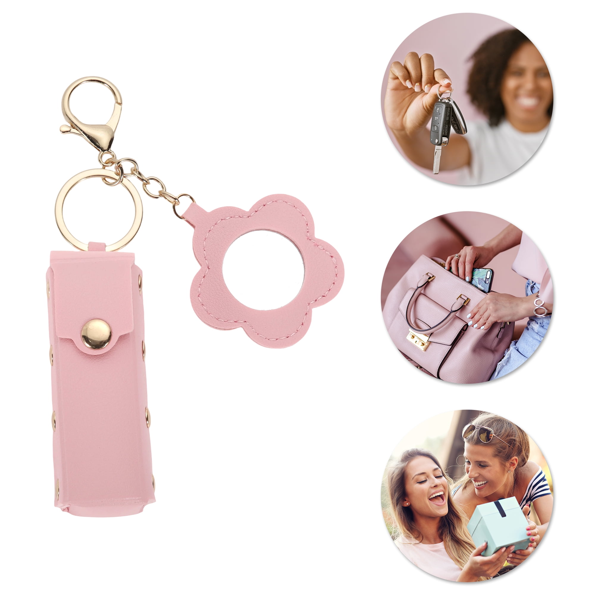 Unique Bargains Durable Flower Mirror Handbag Charms Keychains 1 Piece Pink