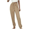 thumbnail image 2 of Women Taper Pants Harem Lightweight Thin Breathable Long Pants with Elastic Waist Pleated Casual Lounge Pants Bundle Foot Slim Fit Summer Trousers, Khaki (Medium), 2 of 6