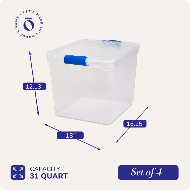 Homz 31 Qt Plastic Sealed Bins, Clear Latching Storage Containers