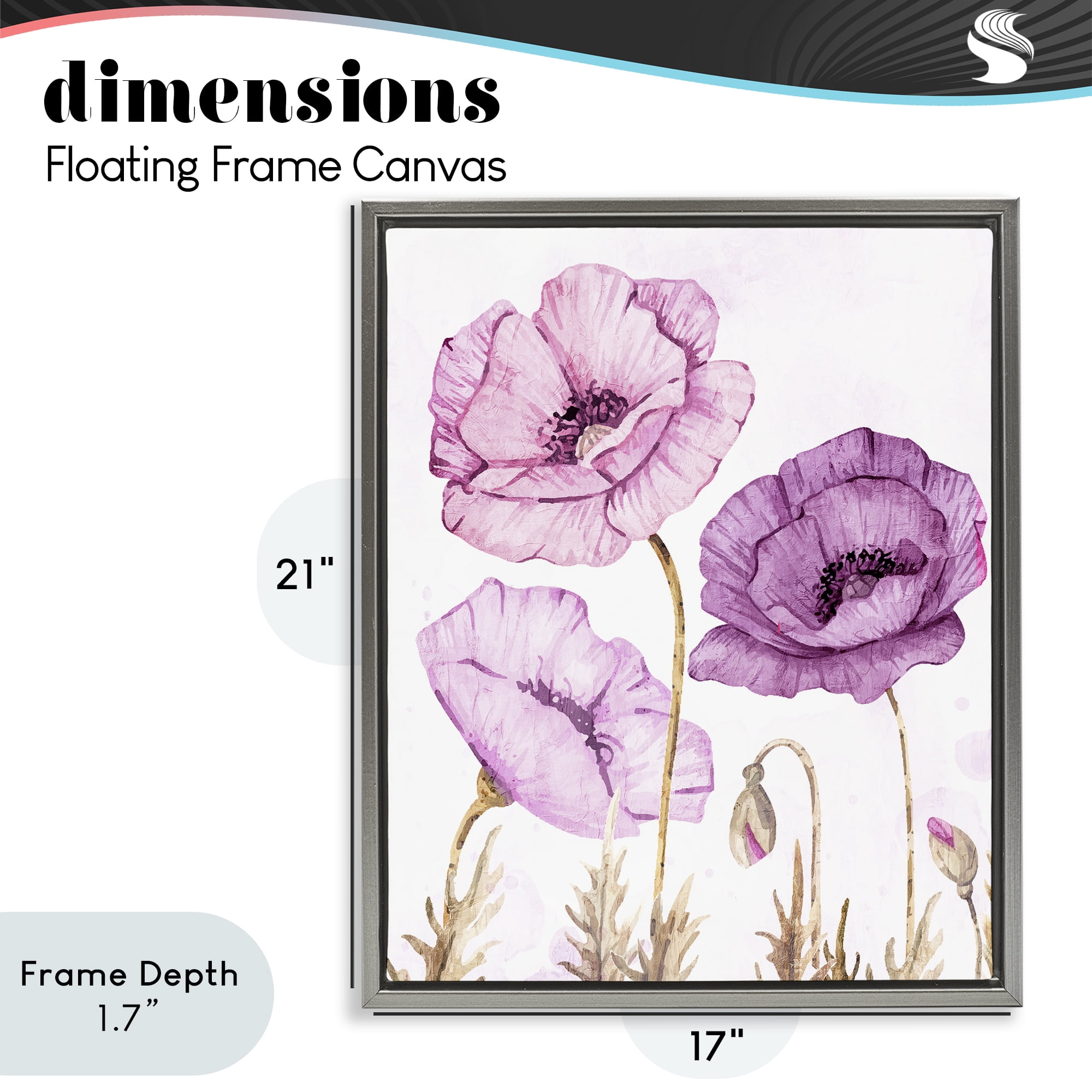 Stupell Industries Bright Poppies in Purple Gray Framed Floater Canvas Wall Art, design by Kim Allen