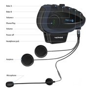 Bluetooth Motorcycle Helmet Intercom Headset with Control Bar Black