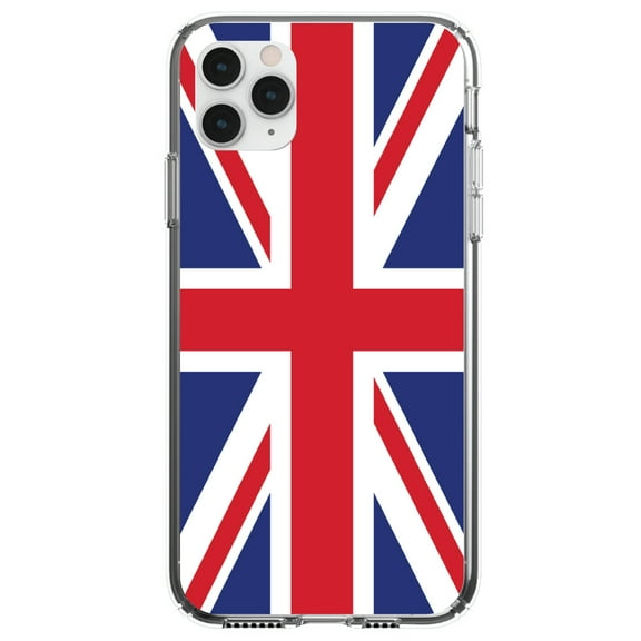 DistinctInk Clear Shockproof Hybrid Case for iPhone 13 Pro MAX (6.7" Screen) - TPU Bumper, Acrylic Back, Tempered Glass Screen Protector - Red White Blue British Flag UK - Show Your Love of the UK