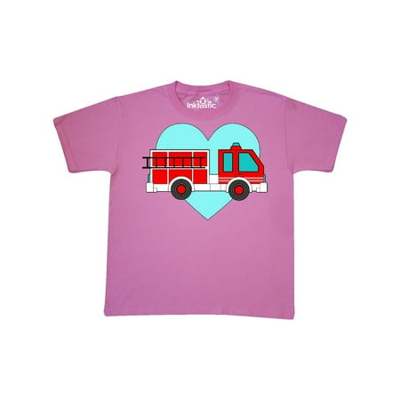 

Inktastic Valentine Fire Truck with Blue Heart Youth T-Shirt