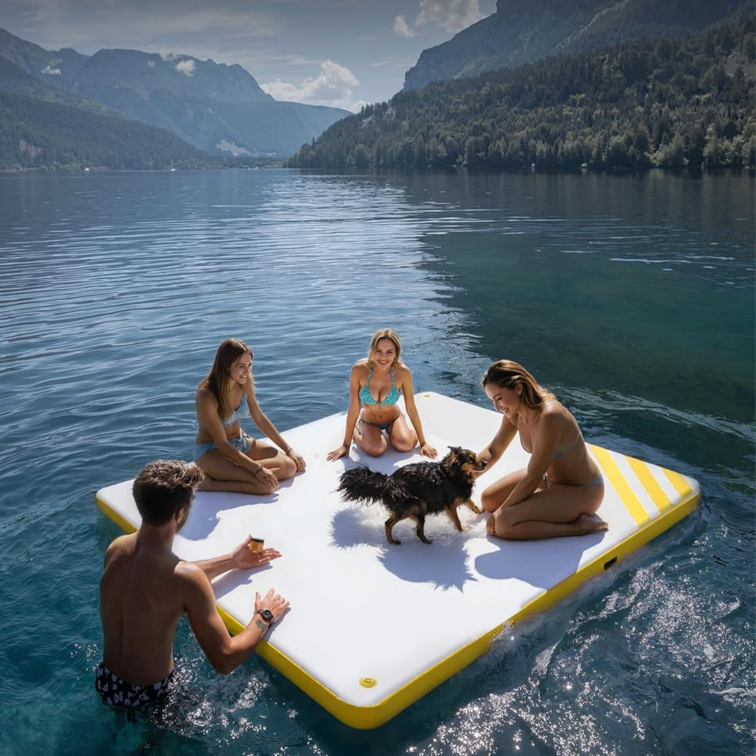 Garvee Inflatable Floating Dock 6 ft x 5 ft, 5.9" Thickness None-Slip PVC Surface, Yellow & White