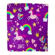SIDONKU Flannel Throw Blanket Cute Princess Unicorn Rainbow Hearts Stars Abstract for Girls Creative Products The 50x60 Inch Lightweight Cozy Plush Fluffy Warm Fuzzy Soft