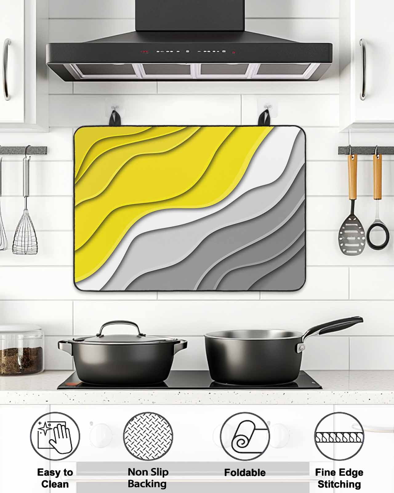 Stove Top Covers for Electric Stove, Yellow Grey Ombre Glass Stovetop Cover Protector, Modern Geometric Abstract Aesthetics Cream Induction Cooktop Protector Oven Mat for Kitchen Countertop 24"x21"