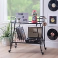 thumbnail image 3 of Linon Lawsonia 2-Tier Mid-Century Mobile Bar Cart with Mirrored Top, 32.5" Tall, 27 lb, Black, 3 of 15