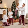 thumbnail image 3 of Family Matching Pajamas Set Solid Long Sleeve Lapel Tops Plaid Pants Holiday Pajamas Sleepwear, 3 of 10