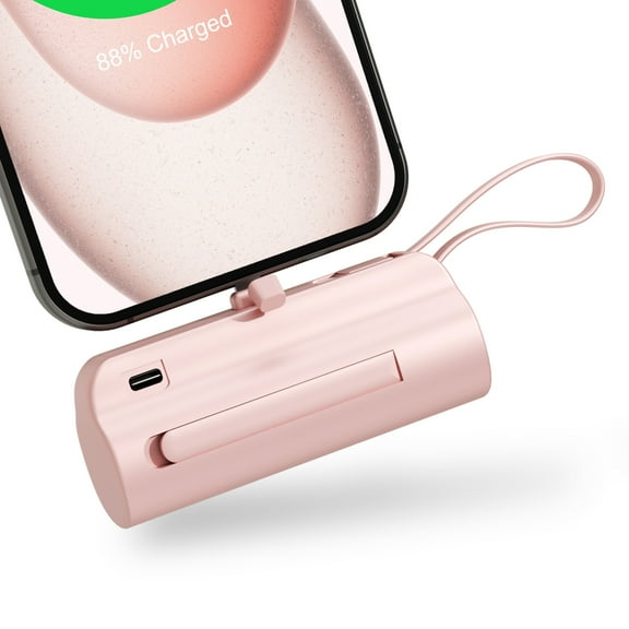 Portable Charger, Mini Power Bank for iPhone 17 16 15 14 13 12, 4500mAh Battery Pack for Android, Pocket Sized with Dual Output, Ideal for Traveler(Pink)