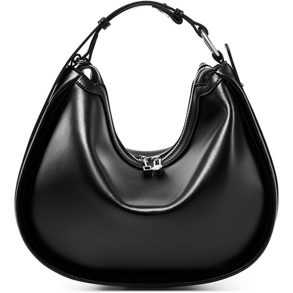 Women's Stylish Shoulder Bag Genuine Leather Moon Shaped Satchel Simple Retro Handbag and Purse Commuter Crossbody