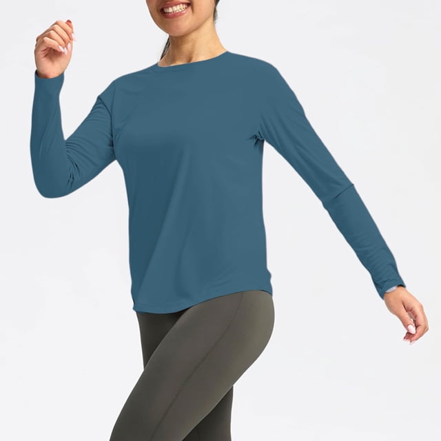 cfhntfmh Chandails à Manches Longues pour Femmes Hauts d'Entraînement d'Été UPF 50+ Chandails de Protection Solaire pour la Randonnée Col Rond Chandails de Course