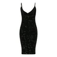 thumbnail image 6 of Wycnly Formal Dresses for Women Evening Party Sexy Sequin Bodycon Pencil Spaghetti Strap Dresses Sleeveless V-Neck Solid 2024 Summer Midi Dress Black l, 6 of 7