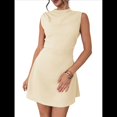 thumbnail image 3 of Vestido Mini para Mujer, Fruncido, Cuello Alto, Sin Mangas, Corte A, para Fiesta de Verano. Albaricoque S, 3 of 10