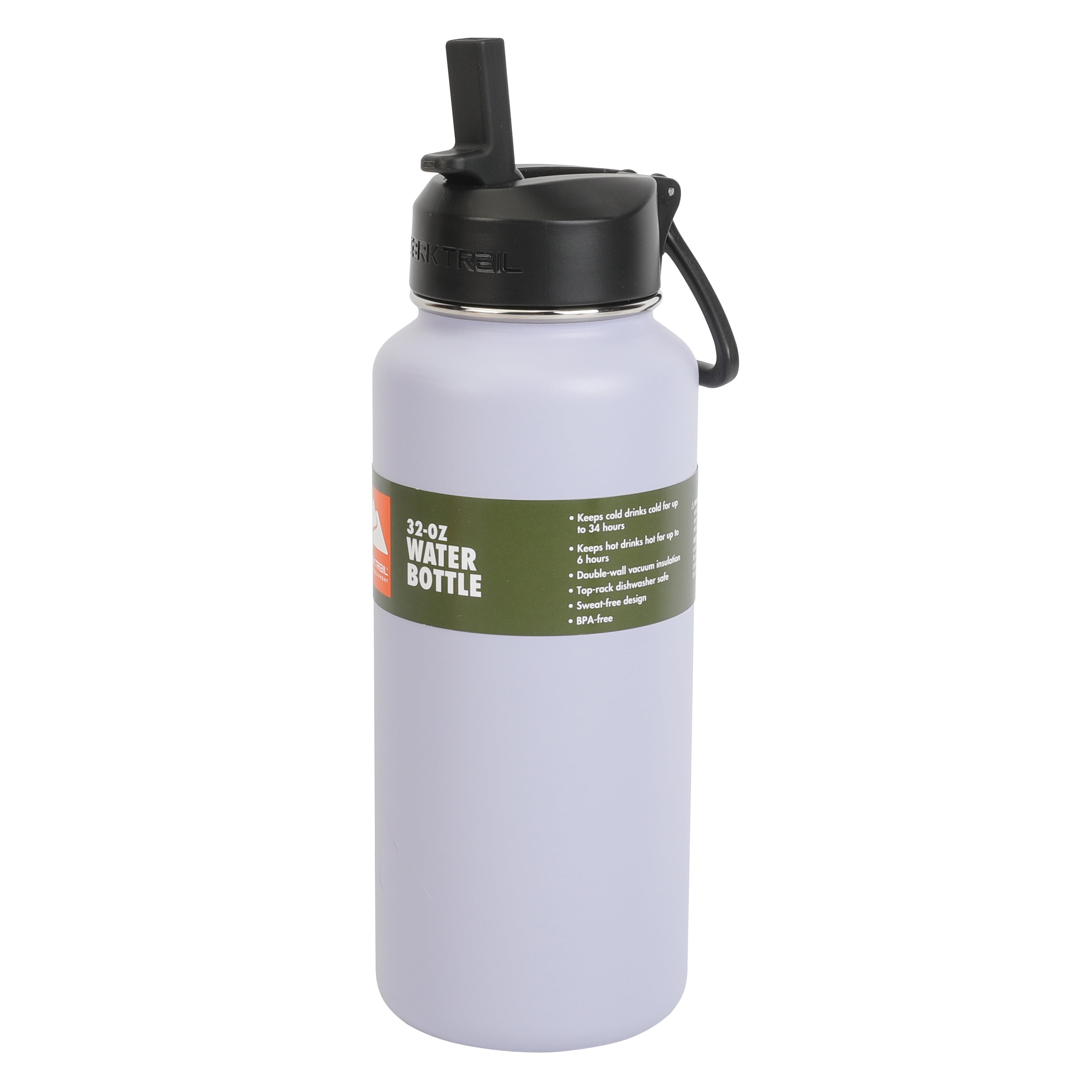 Ozark Trail 32oz Insulated Stainless Steel Water Bottle with Handle, Flip Lid, Purple, 1 Each