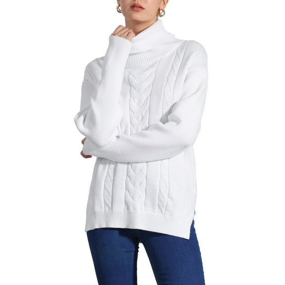 INSPIRE CHIC Women's Cable Knit Sweaters High Low Split Long Sleeve Turtleneck Jumpers