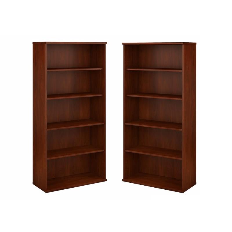 Home Square 5 Shelf Engineered Wood Bookcase Set in Hansen Cherry (Set
