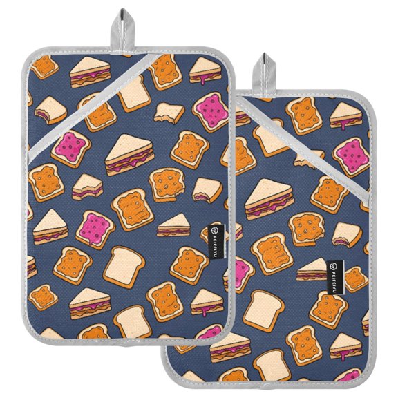 Ryvnso Cartoon Sandwich Bread Pattern Oven Mitts Heat Resistant Pot Holders Set of 2 Hot Pads