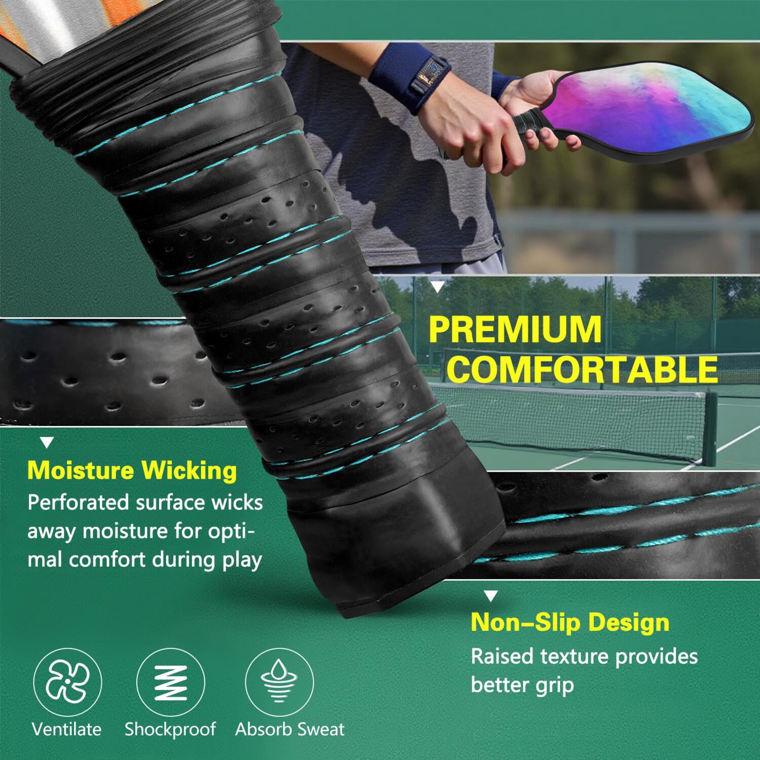 Pickleball Paddles Set Of 1, Fiberglass Surface, Fluid Smoke Aurora Art Style, 1 Paddle, 2 Balls & Bag