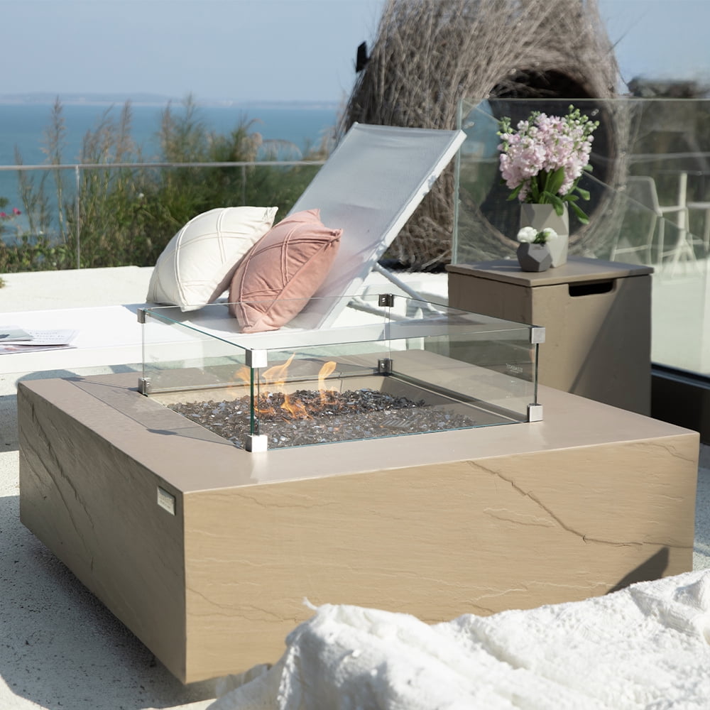 Elementi Plus Uluru Natural Gas Fire Pit for Outside Outdoor Fire Pit Table Smokeless Firepit Concrete Square Fire Table Patio Heater Fireplace 60000 BTUs - Sunlight Yellow, 40 x 40 Inches
