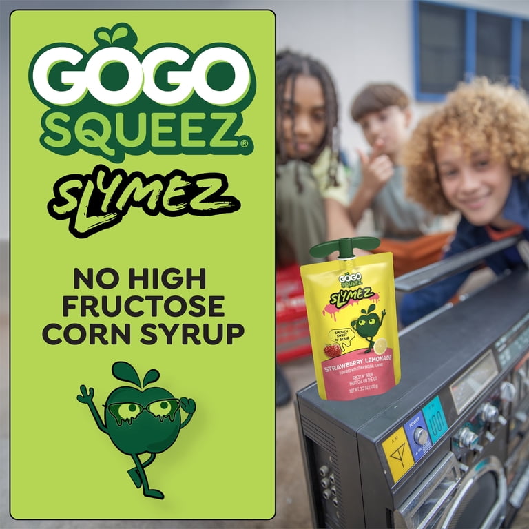 スムージー GoGo squeeZ No Sugar Added Strawberry Lemonade SlymeZ Fruit Gel On