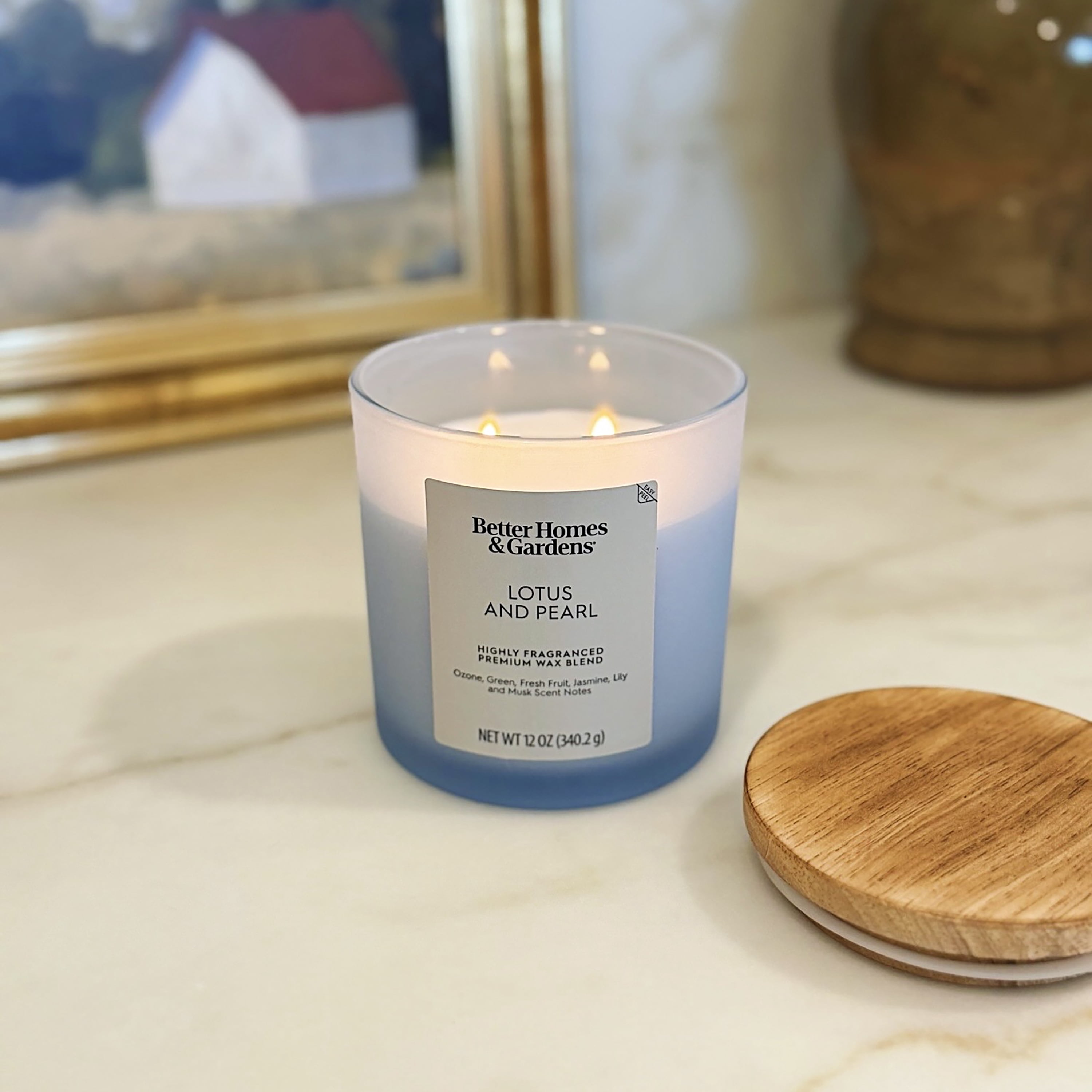 Better Homes & Gardens Lotus and Pearl Scented 2-Wick Frosted Jar Candle, 12 oz