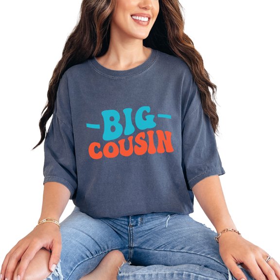 Big Cousin, Name for Elder or Older Cousins, Groovy Retro Wavy Text, Denim Comfort Colors T-Shirt, Small