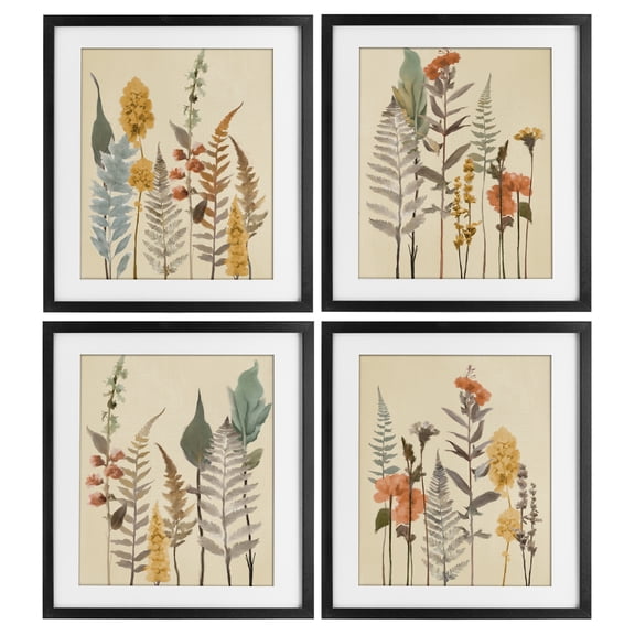 Stupell Industries Wispy Earthy Botanicals 4 Piece Black Framed Print Under Glass Set, design by Elizabeth Medley