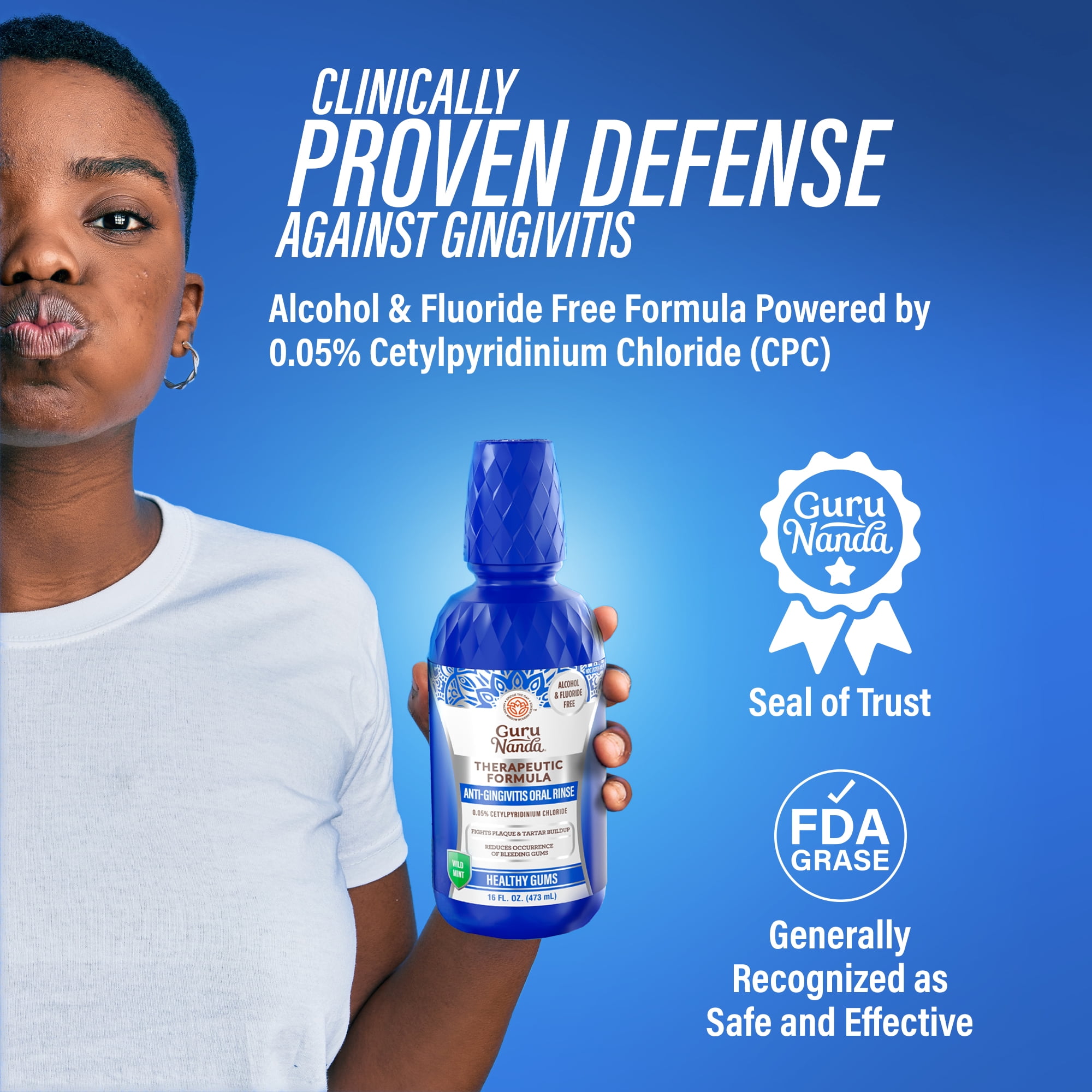 GuruNanda Healthy Gums Antigingivitis Mouthwash - Alcohol Free, Wild Mint - 16 fl oz