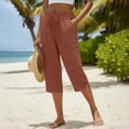 thumbnail image 7 of XinghaiYIDE Womens Capri Pants Casual Summer Stretch Linen Button Elastic Waist Straight Pants, 7 of 7
