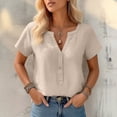 thumbnail image 4 of Uootdi Short Sleeve Tops for Women V Neck Button Placket Crinkled Fabric Blouses Casual Daily Comfortable Tunics Gift, 4 of 7
