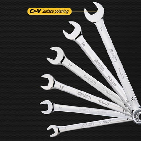 

Pretty Comy Deli 6-Piece Wrench Set Premium Mirror Polished Chrome Vanadium Steel Plastic Organizer Rack 8-15mm Combination Wrenches Silver