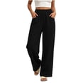 thumbnail image 4 of Women's Summer Casual Solid Color Denim Two Pocket Elastic Waist Straight Leg Pants, 4 of 7