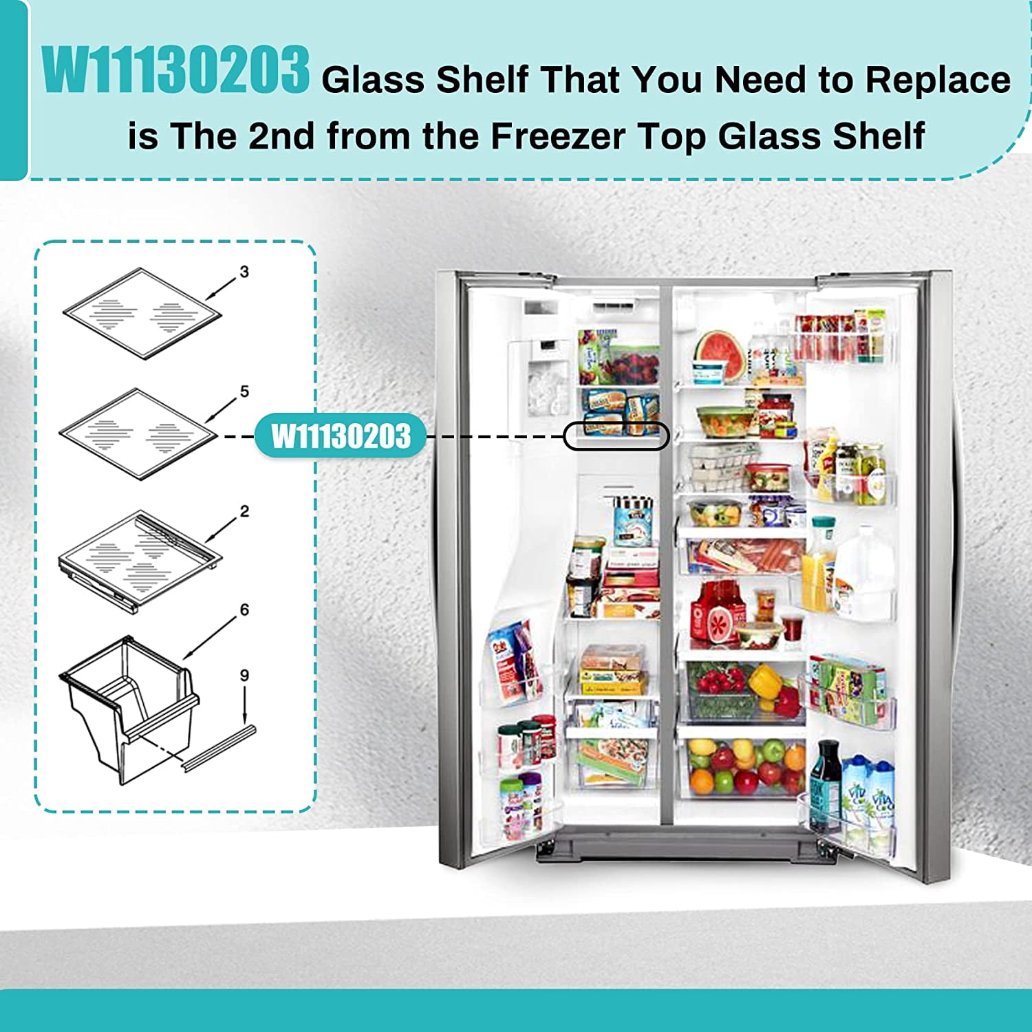 Upgraded W11130203 Freezer Shelf, 11.7" X 10" Compatible with Refrigerator WRS571CIHZ WRS571CIHZ04 WRS571CIHZ01 Freezer Shelf, Replacement W10773887 PS12347522 4545866