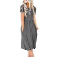 thumbnail image 1 of Femmes Manches Courtes Poches Empire Taille Plissée Swing en Vrac Casual Flare Robe Swinging Décontractée Flare Robe, 1 of 3