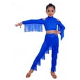 thumbnail image 6 of iiniim Girls Tassel Crop Tops and Fringe Pants Set for Performance Latin Dance 2 Pcs Ballroom Outfits Royal Blue 6, 6 of 7