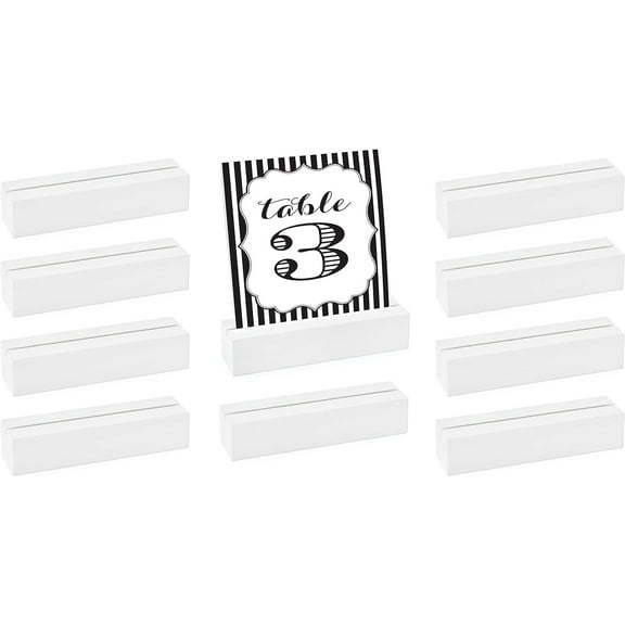 Darware Wooden Sign Holders (10-Pack, White); Stands for Cardstock, Acrylic Signs, and Greeting Cards, Small 4.6 Inch Long by 1.2 Inch Wide